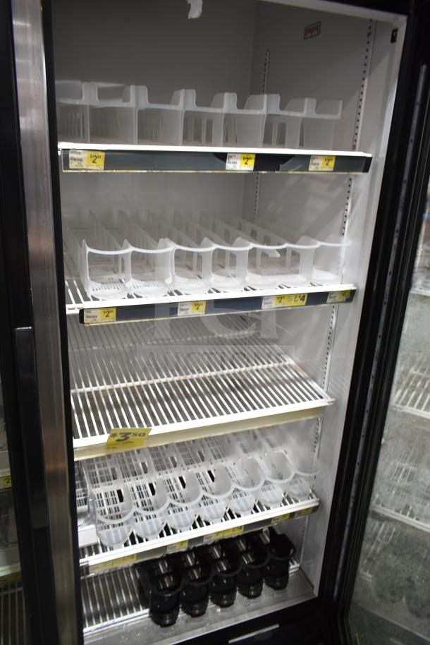 2017 True GDM-49-HC 2-door cooler, white shelving, labeled dividers, 115V, 1 phase, tested and working condition.