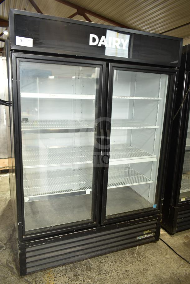2020 True GDM-49-HC commercial cooler, 2 glass doors, labeled "Dairy," 115 volts, 1 phase, tested, working condition.