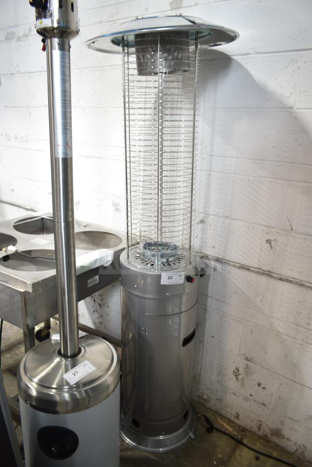 Brand new Backyard Pro RNDFHSTL steel round patio heater with glass tube, 46,000 BTU, minor scratches.