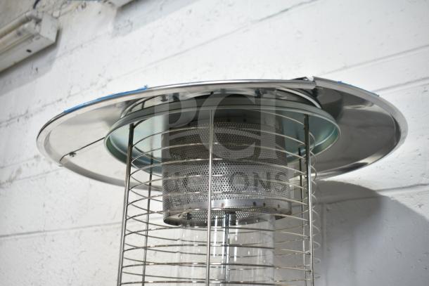 Brand new Backyard Pro Courtyard Series RNDFHSTL steel round propane patio heater with glass tube, 46,000 BTU, scratch and dent.