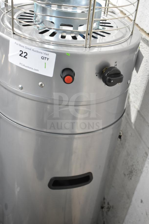 BRAND NEW Backyard Pro RNDFHSTL patio heater, 46,000 BTU, steel, propane, with control panel; slight cosmetic blemishes.