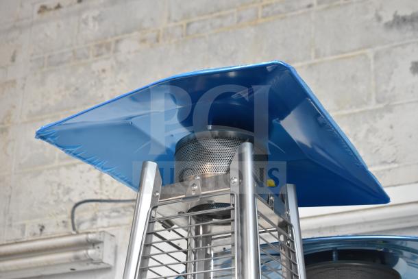 Bronze Backyard Pro Courtyard Series HPSQRBZ portable patio heater, 40,000 BTU, new condition with blue protective cover.