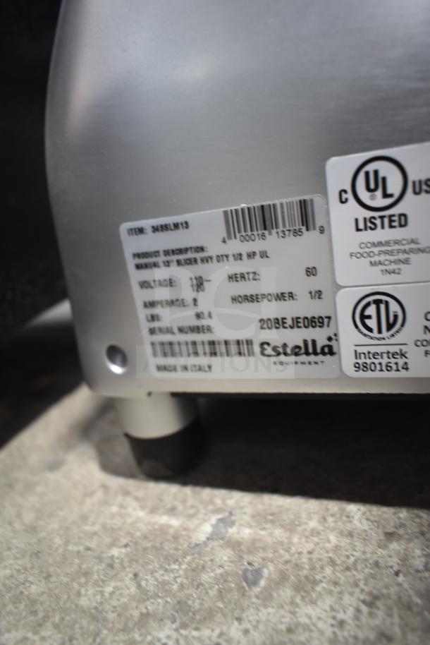 Brand new Estella 348SLM13 13" manual meat slicer, 1/2 hp, 115V, includes blade sharpener, scratch and dent condition.