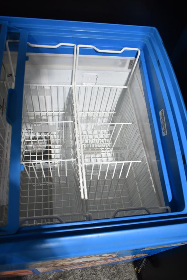 AHT RIO S 100 novelty ice cream freezer merchandiser, floor style, blue exterior, wire baskets, 110-120 volts, tested working.