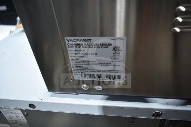 BRAND NEW SCRATCH AND DENT VacPak-It 186VMC16 Chamber Vacuum Sealer with 16" Seal Bar, 110-120V, oil pump, tag shown.