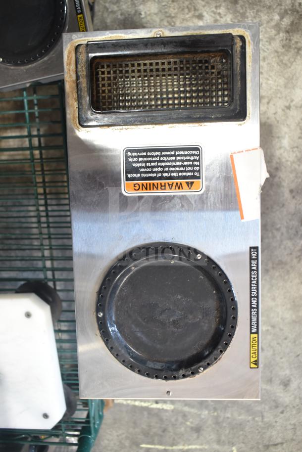 2024 Bunn VPR Black 12 Cup Pourover Coffee Brewer, 1 upper and 1 lower warmer, visible wear, caution labels intact.