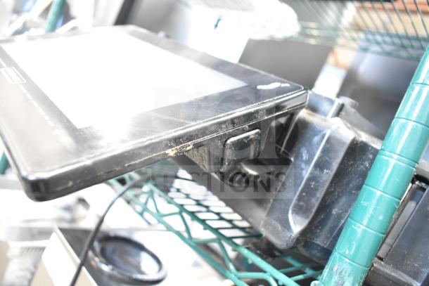 2017 Hobart HTi-7LH26 commercial countertop food portioning scale, black, showing wear. Tested and working condition.