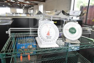 Detecto T25BN scale, Accu-Weigh Yamato SM(N) scale, white rack on auction. Good condition, ideal for precision weighing.