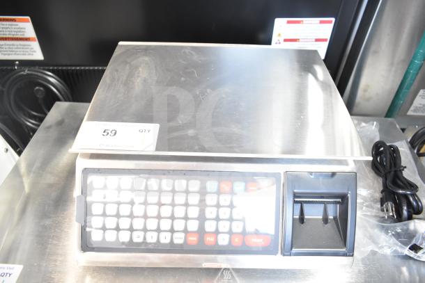 BRAND NEW 2024 Tor Rey W-LABEL40L WiFi scale with thermal printer, 40 lb. capacity, slight scratch on surface, label slot visible.