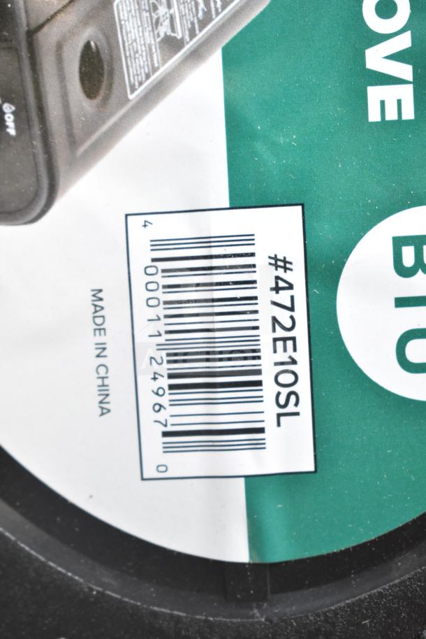 Barcode label for Choice 472E10SL 1-Burner Butane Range, 8000 BTU, made in China. Scratch and dent condition.