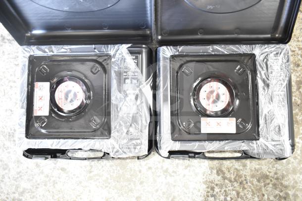 Brand new Choice 472E10SL butane stoves, 8000 BTU, portable, slight scratches and dents, original packaging.