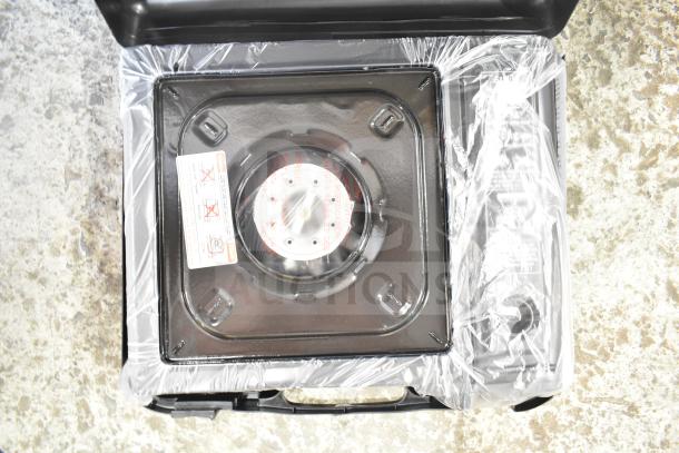 Brand new Choice 472E10SL 1-burner butane stove, 8000 BTU, in packaging. Scratch and dent condition.