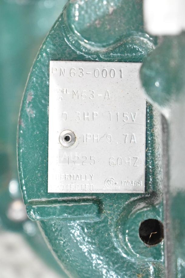 BRAND NEW SCRATCH AND DENT Zoeller M63 sump pump, 115V, 1-phase. Label shows model M63-A, 0.3HP, thermally protected.