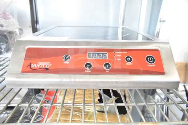 Brand new 2025 Avantco 177IC3500 countertop induction range, 208-240V, 1 Phase, slight scratches, digital controls visible.