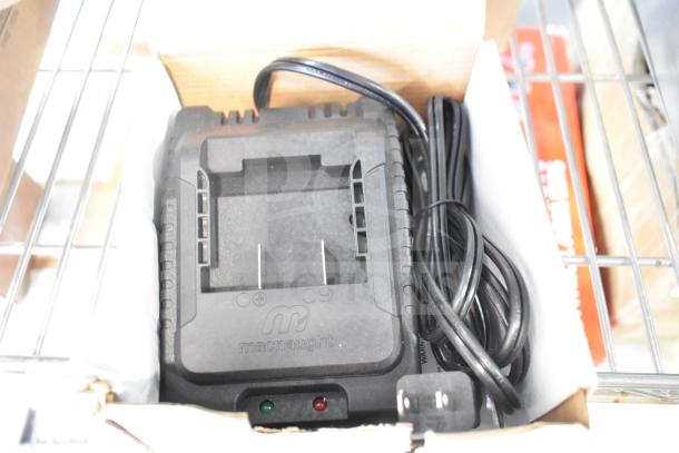 BRAND NEW SCRATCH AND DENT BOP20 Charger, black, coiled cable, indicators visible, boxed condition.