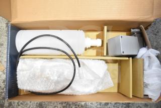 Brand new Waterloo 33.8 fl. oz. automatic deck-mounted chrome soap dispenser with foam spout, box includes accessories.