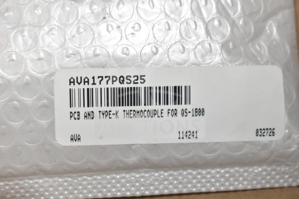 Label showing barcode and text: "AVA177PQS25, PCB and Type-K Thermocouple for QS-1800, AVA 114241 032726."