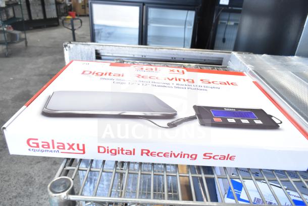 Brand new Galaxy RS110LP digital receiving scale, 110 lb capacity, low-profile design, remote display, in original packaging.