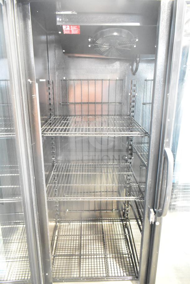 Master-Bilt BLG-48-HGP 2-door freezer merchandiser with wire shelves, fan, and glass door. 115/208-230V, 1 phase.