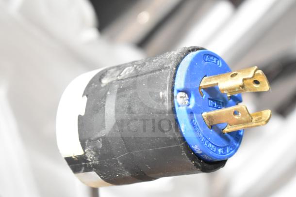 Close-up of the plug for a 2022 Desmon GBF-15+ETL Blast Chiller, highlighting a 220V, 3-phase connection.