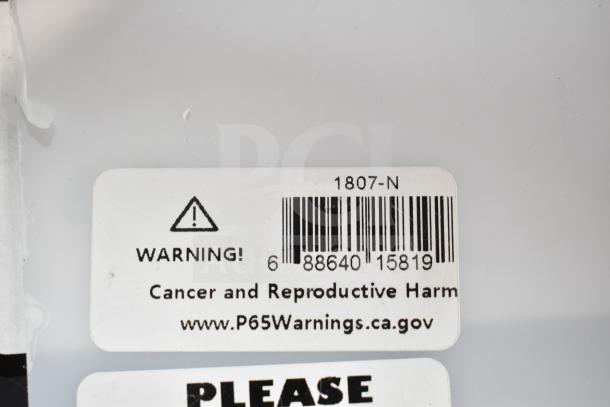 "3 new scratch and dent items, including Cal-Mil 1807N lid with stainless hinge. Warning label: P65Warnings.ca.gov."