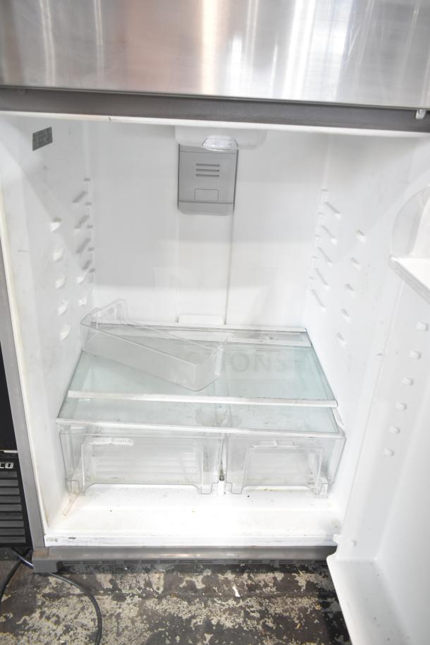 2016 Whirlpool WRT511SZDM00 cooler with freezer, 115V, 1 Phase, interior view with shelves and two clear drawers.