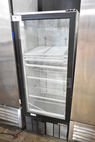 Habco SE12 Commercial Single Door Reach-In Cooler, 115V, 1 Phase, with shelves, Habco logo on bottom grille, good condition.
