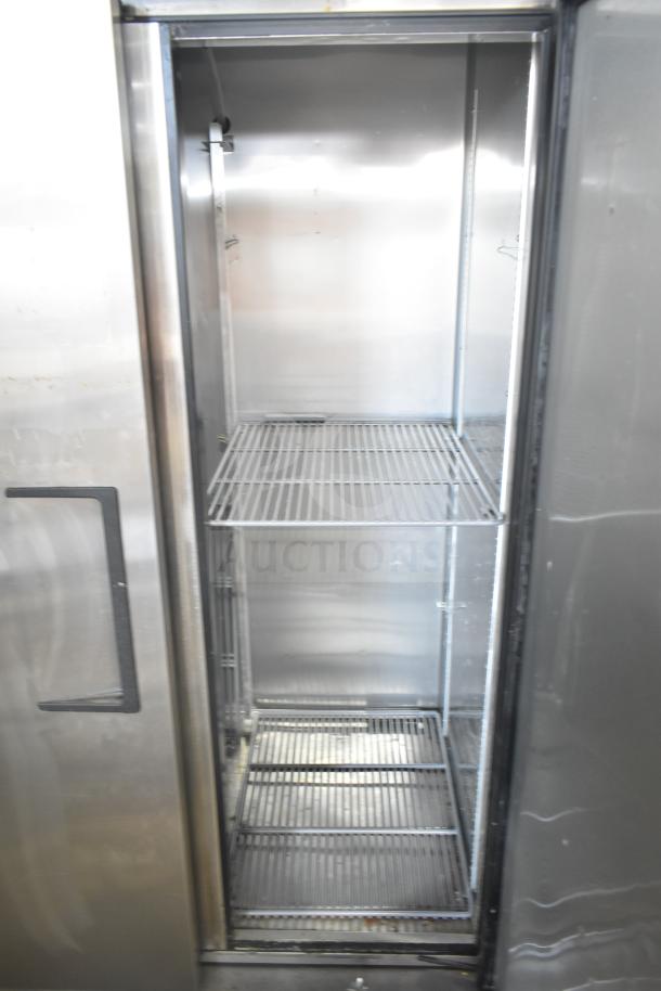 2017 True T-35 commercial 2-door reach-in cooler, stainless steel, on casters, 115V, 1 phase, clean interior, used condition.