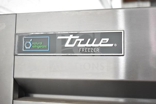 2020 True T-19F-HC commercial freezer, single door, on casters, 115 volts, featuring a natural refrigerant label.