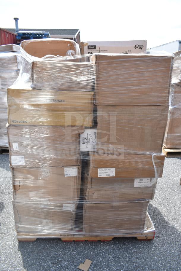 Pallet of assorted boxes wrapped in plastic, labeled "Taiwan" and "Choice," containing bakery boxes and containers. New condition.