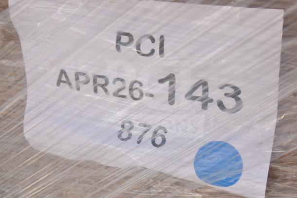 6 new Lancaster Table & Seating black cross back bar stools, scratch and dent, code APR26-143 on packaging.