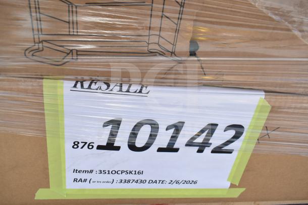 Large cardboard box labeled "Resale" with item number 3510CPSK16I, wrapped in plastic. Part of a 29-item auction lot.