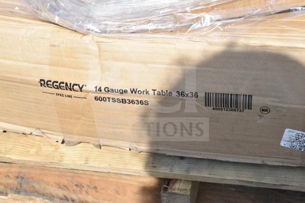 Regency 14-Gauge Work Table 36x36 in original packaging, model 600TSSB3636S, scratch and dent condition.