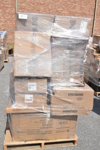 Pallet of 35 mixed items including mixing glasses, plates, and towel dispenser. Brand new, some scratch and dent. Wrapped in plastic.
