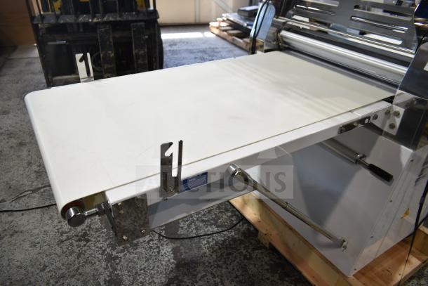 Brand new Estella DSF94 94" reversible dough sheeter, model 348DSF94. Features 110 volts, 1 phase, scratch and dent condition.