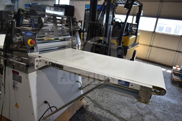 Brand new Estella DSF94 94" reversible floor dough sheeter; 110V, 1-phase; visible labels, minor scratches.
