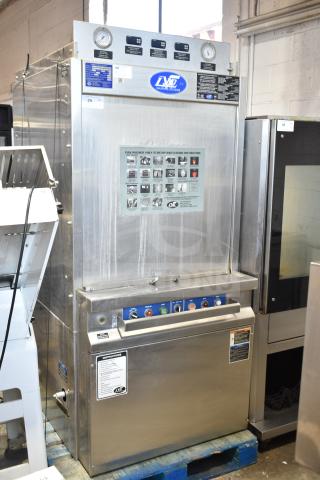 LVO FL14E Stainless Steel Commercial Floor Style Front Load Pot and Pan Washer. 460 Volts, 3 Phase.