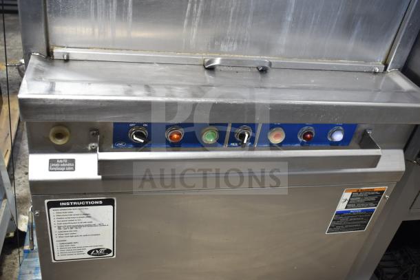 LVO FL14E stainless steel commercial pot and pan washer, front load style, 460V, 3 Phase, control panel visible.