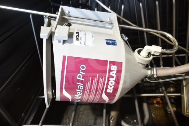 LVO FL14E stainless steel commercial pot and pan washer, 460 volts, 3 phase, with visible Ecolab label on component.