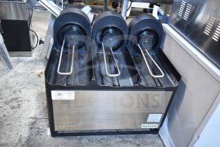 Narvon Commercial Countertop Drink Dispenser Base with three spouts and stainless steel finish. Marked as item 31.