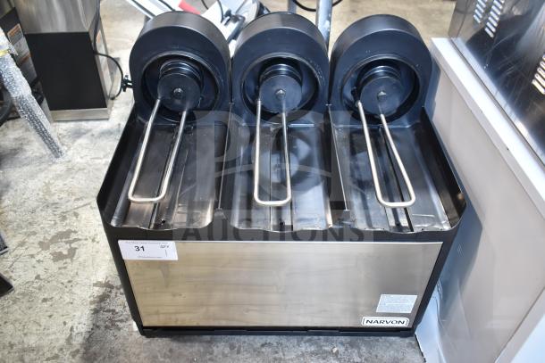 Narvon Commercial Countertop Drink Dispenser Base, stainless steel, three sections, model tag visible, very good condition.