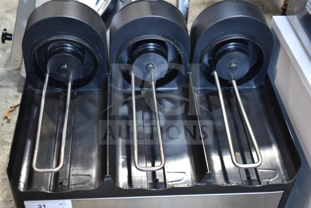 Narvon Commercial Countertop Drink Dispenser Base, triple slots, stainless steel, excellent condition, with dispensing levers.