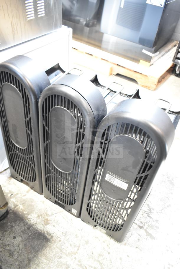 Narvon Commercial Countertop Drink Dispenser Base, black, vented design, labels with product details visible, good condition.