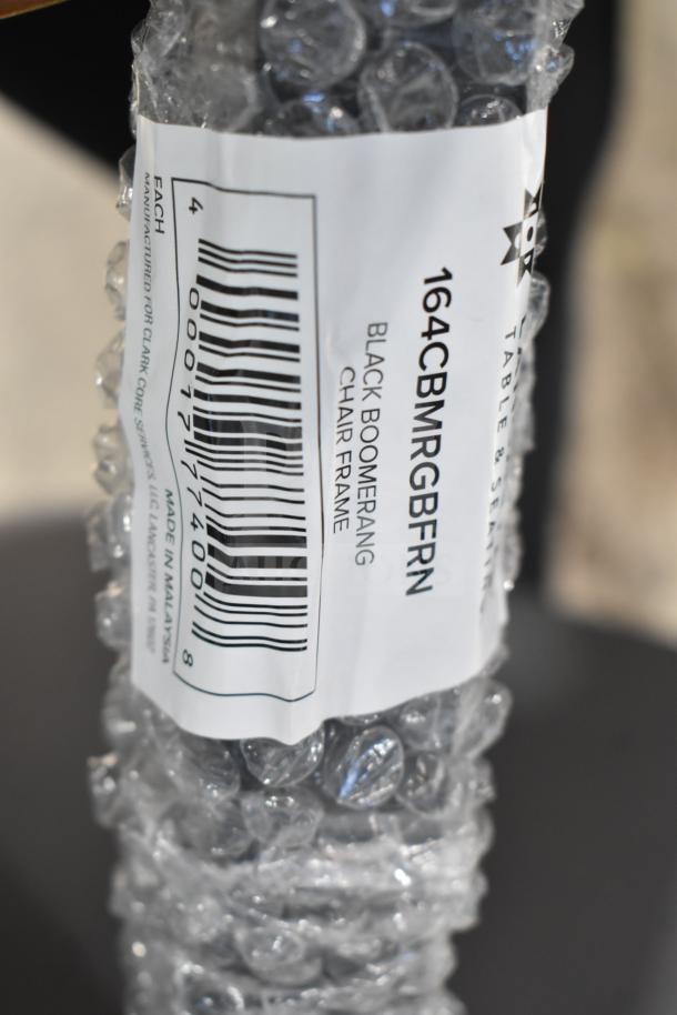 10 Lancaster dining chairs in scratch and dent condition. Wooden back, gray cushion, metal frame. Model: 164CBMRGBFRN.