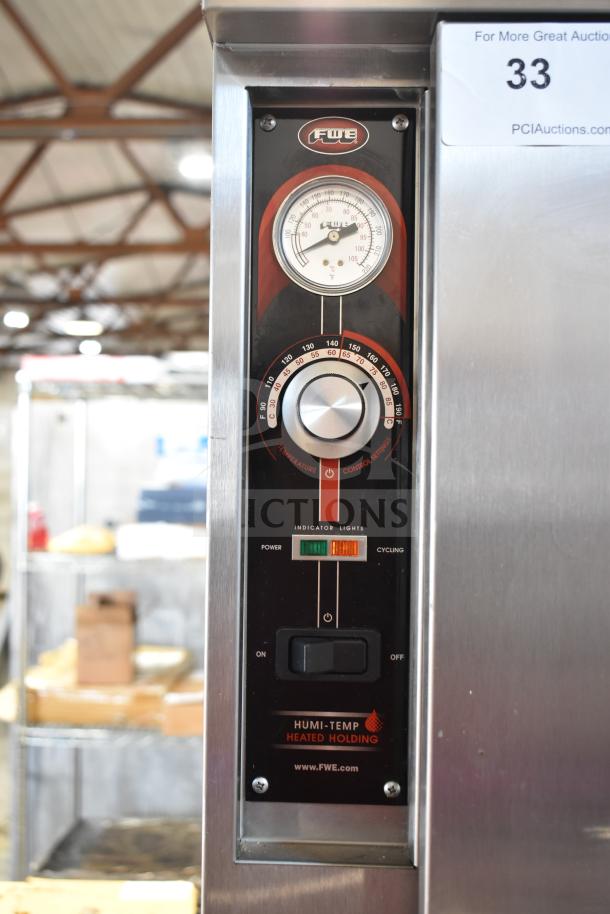 2024 FWE TS-1633-36P heated holding cabinet, commercial grade, on casters, voltage: 115V, 1 Phase; control panel with temp gauge.