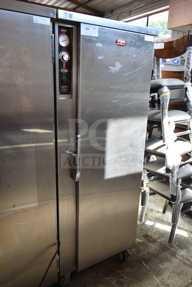 2017 FWE TS-1633-36P heated holding cabinet, commercial casters, 115V, 1 Phase, visible control panel, stainless steel.