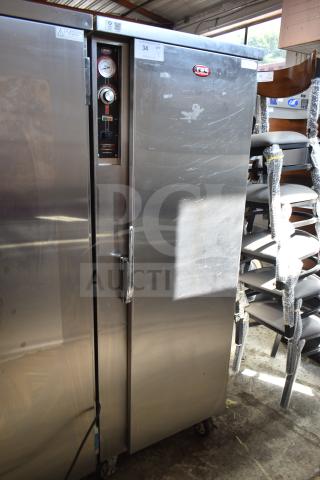 2017 FWE TS-1633-36P heated holding cabinet, commercial casters, 115V, 1 Phase, visible control panel, stainless steel.