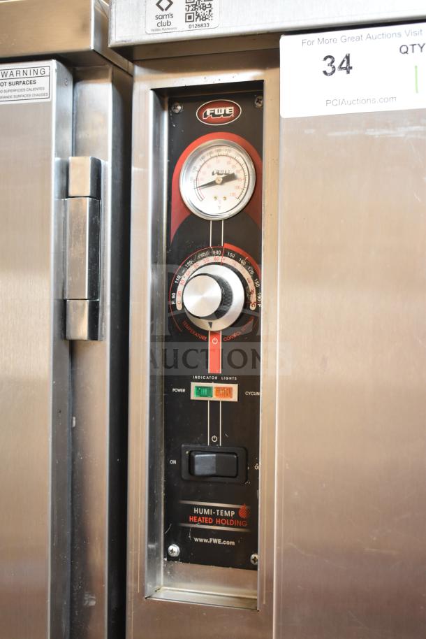 2017 FWE TS-1633-36P heated holding cabinet with temperature dial and indicator lights, on commercial casters, 115V, 1 Phase.