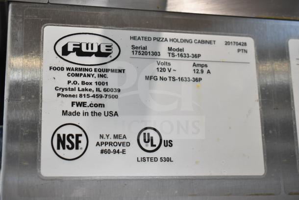 2017 FWE TS-1633-36P Commercial Heated Holding Cabinet, 115V, 1 Phase, NSF and UL listed, on commercial casters.
