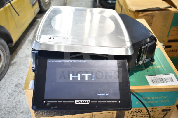 2016 Hobart HTi-7LH commercial countertop food portioning scale, tested and working, with touchscreen and stainless weighing platform.